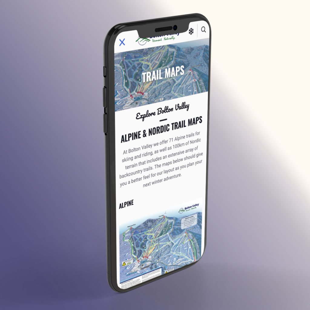 bolton valley trail maps page on an iphone