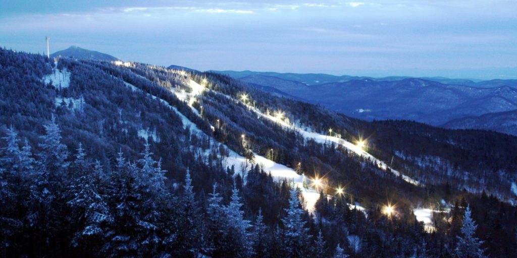 bolton valley night skiing - mountain lit up at night