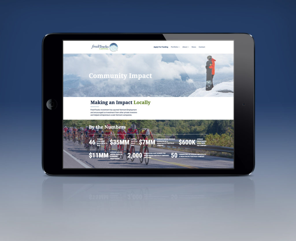 New FreshTracks Capital Community Impact Page on iPad