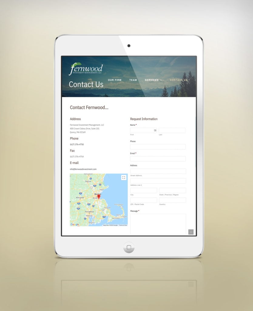 fernwood on ipad - contact page