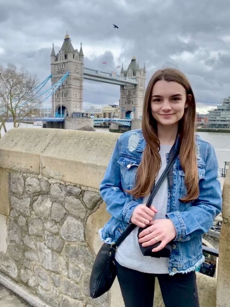 Photo of shea in front of Tower Bridge in London