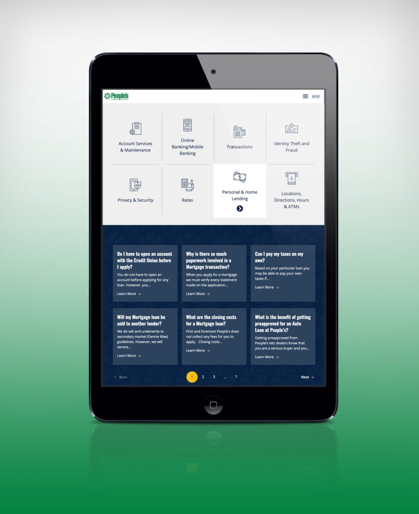 People's Credit Union FAQ page on a ipad.