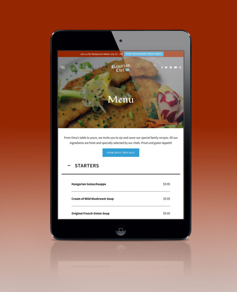mobile version of bavarian chef being shown on a tablet