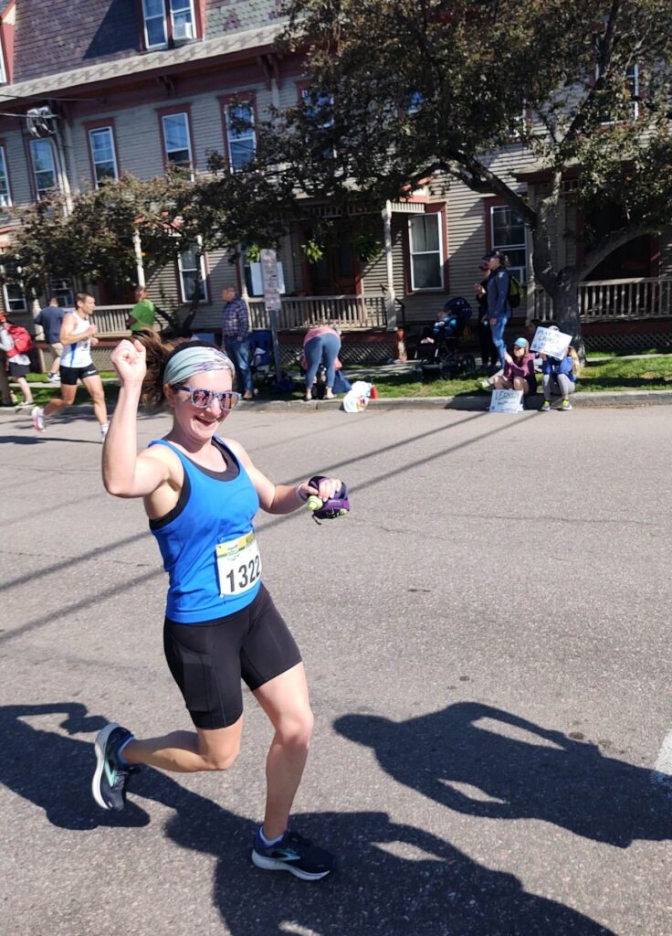 Sarah running in the burlington marathon