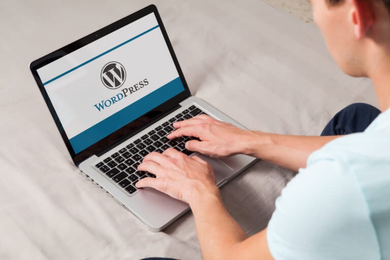 person on wordpress on laptop