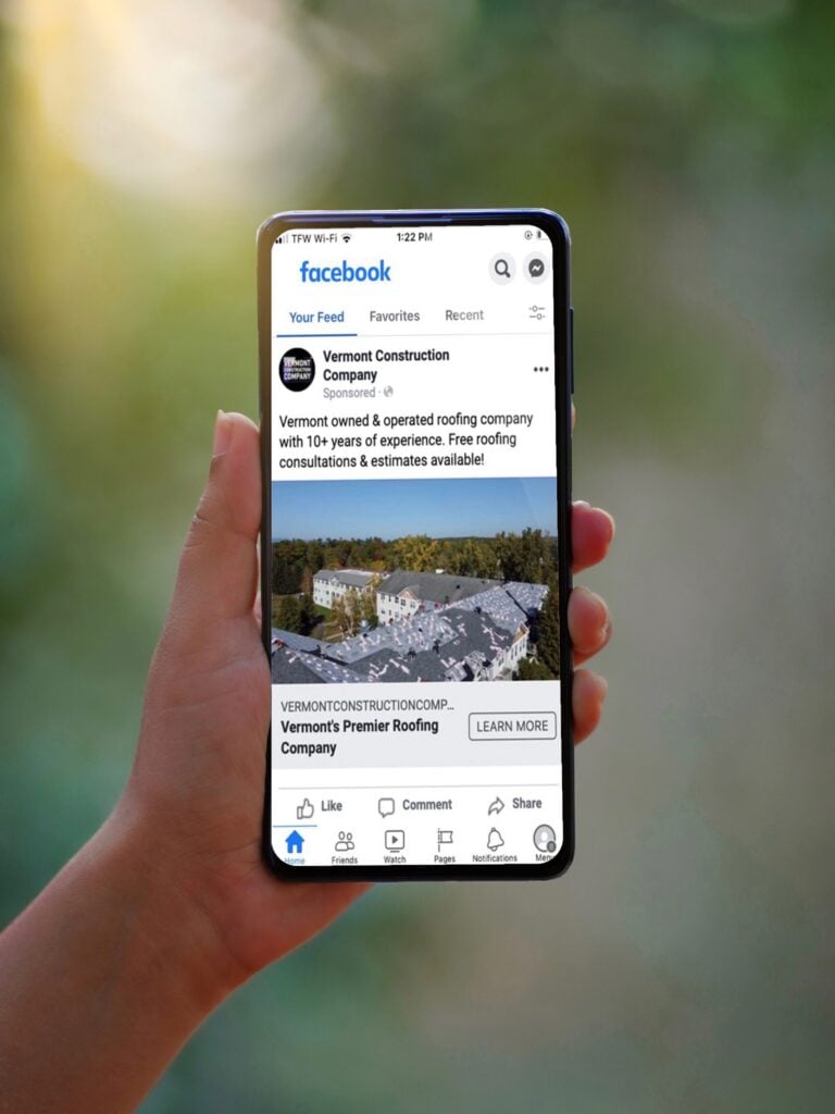 Vermont Construction Company Facebook Ad on iPhone
