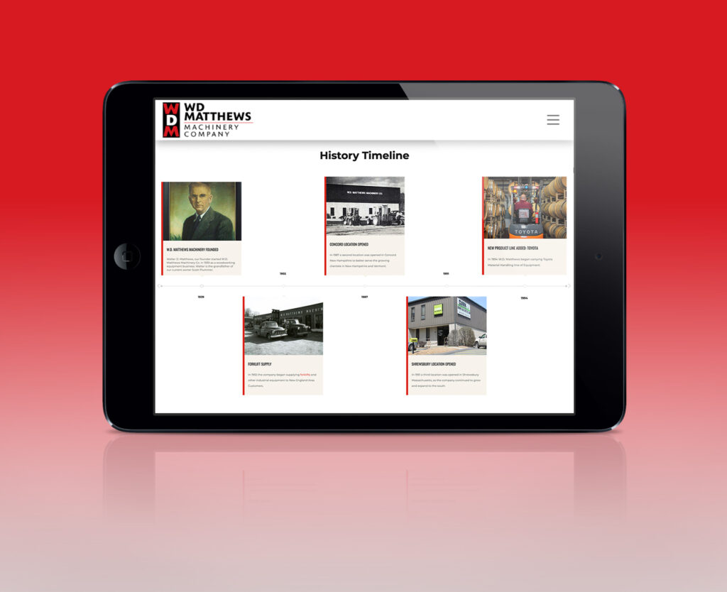 W.D. Matthews Machinery homepage screenshot on a tablet